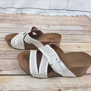 Clark's white strap cork wedges